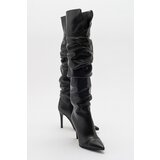 LuviShoes POLINA Black Skin Women's Heeled Boots Cene