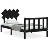 The Living Store Posteljni okvir z vzglavjem črn trden les - Posteljni Okvir, (21528575) | Shoptok.si