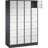 C+P Jeklena omara s predelki z zaklepanjem INTRO, višina predelka 285 mm, ŠxG 1220 x 500 mm, 24 predelkov, korpus črno siv, vrata svetlo siva | Shoptok.si