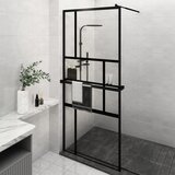 vidaXL Pregrada za tuš s polico črna 90x195 cm ESG steklo in aluminij | Shoptok.si