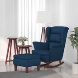 vidaXL Gugalni stol z lesenimi nogami in stolčkom moder žamet | Shoptok.si