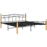 Kovina okvir za krevet crni od metala i masivne hrastovine 200x200 cm | shoptok.hr