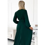 numoco basic Pleated midi dress with neckline, long sleeves and wide belt Numoco | ePonuda.com