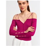 Dilvin 1066 Open Shoulder Elastic Strap Knitwear Cardigan-raspberry | Shoptok.si