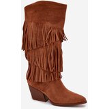 Boto Insulated Cowboy Boots Women's With Fringes Camel Brivina | Shoptok.si