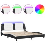 Maison Chic Posteljni okvir - Dvoposteljna postelja - Zakonska postelja z LED lučkami črno bel 180x200 cm umetno usnje, (21695743) Cene
