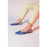 LuviShoes BRACE Jeans Women's Blue Skin Mesh Closed Toe Flat Sandals