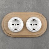  Elhard - Dvostruka keramička retro kućna utičnica sa okvirom SCHUKO 230V bela/drvo | Eponuda.com