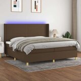  Box spring postelja z vzmetnico LED temno rjava 200x200cm blago, (20900250) Cene