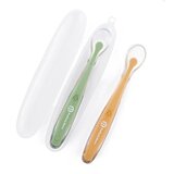 Petite&Mars Silikonske žlice s kutijicom 2 kom, 6 mj+, Take&Match, Pea - Ochre | Shoptok.si