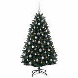  Umjetno božićno drvce tamnozeleno s kuglicom 150 cm - Tamnozelena Ø 80 x 150 cm s 150 LED dioda i srebrnim kuglicama | shoptok.hr