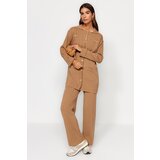 Trendyol Brown Ribbed Cardigan-Pants Knitwear Two Piece Set | Shoptok.si
