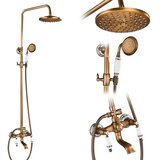 rozin Antikni medeninasti tuš pipa set, dvojna ročna kontrola, ročna in dežna možnost, antikni medeninasti E01, (5000159314) | Shoptok.si