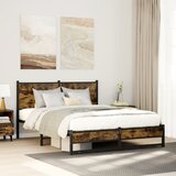 Maison Chic Kovinski Posteljni okvir - Dvoposteljna postelja - Zakonska postelja brez vzmetnice dimljen hrast 140x200cm, (21693409) | Shoptok.si