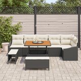 vidaXL 9-delni set vrtne sedežne garniture z blazinami črna poli ratan akacija | Shoptok.si