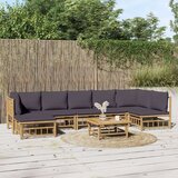  8-dijelna vrtna garnitura od bambusa s tamnosivim jastucima | shoptok.hr