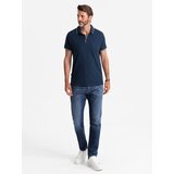 Ombre Men's pique knit polo shirt without buttons - navy blue | Shoptok.si