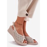 VINCEZA Womens Leather Wedge Sandals 41476 Beige | Shoptok.si