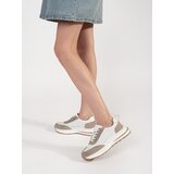 GOODIN Openwork leather sports shoes with a thick sole white and beige | shoptok.hr