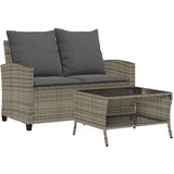 vidaXL Vrtna sofa 2-sjed s jastucima i stolom sivi poliratan | shoptok.hr