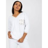Fashion Hunters Plus size white blouse with V-neckline Cene