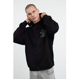 Trendyol Black Oversize/Wide Cut Hooded Floral Printed Fleece Sweatshirt Cene