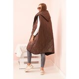 Kesi Włoski Plus Size women's quilted vest with a hood zipped brown | ePonuda.com