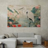  XXL slika - By an Asian pond - an illustration in the style of a Japanese engraving depicting a heron 180x120 | shoptok.hr
