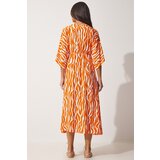  Women's Orange Deep V Neck Summer Long Viscose Dress | Eponuda.ba