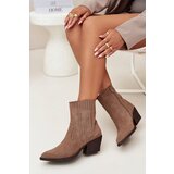 Boto Suede Cowboy Ankle Boots Women's Heeled Insulated Khaki Dylira | Shoptok.si