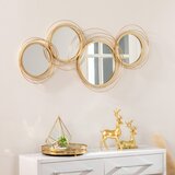 HOMCOM Kovinska 3D stenska dekoracija, stenska umetnina v obliki kroga z ogledali, 107x56cm, zlata, (20708426) | Shoptok.si
