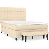 vidaXL Box spring postelja z vzmetnico krem 140x190 cm blago | Shoptok.si
