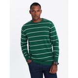Ombre Men's casual sweater with horizontal stripes - green Cene