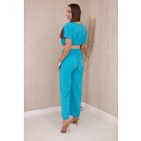Kesi Włoski Overalls with a decorative belt at the waist turquoise | Shoptok.si