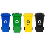  Set od 4 kante za otpad, 4 × 120 L, plava, zelena, žuta i crna, za papir, staklo, plastiku i miješani otpad, s gumenim kotačima | shoptok.hr