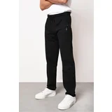 Dewberry 15740 Zipper Pocket Embroidery Detailed Sweatpants-BLACK