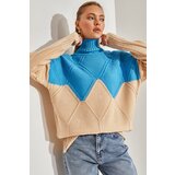 Bianco Lucci Women's Turtleneck Diamond Patterned Knitwear Sweater Cene