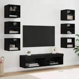 TV ormar S LED lampica s ladicama Zidne 8 pcs Crni hrast Stakl | shoptok.hr