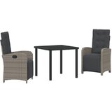 vidaXL 3-delna jedilna garnitura za vrt z blazinami Siva Poli ratan, Vrtna miza Črna 80x80x73 cm Temperirano steklo | Shoptok.si