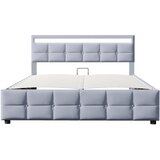 Lumor Postelja s predalom 180x200 cm iz žameta - z LED in letvičastim okvirjem - siva, (22150958) | Shoptok.si