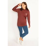 Şans Women's Plus Size Brown Front Pat Zipper Underarm Tulle Detailed Sports Sweatshirt Cene