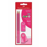 Faber-castell set dve grafitne olovke + rezač + gumica roze Cene