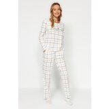 Trendyol White Plaid T-shirt-Pants and Knitted Pajamas Set Cene