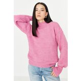 Trendyol Pink Knit Detailed Stand Up Collar Knitwear Sweater Cene