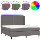 vidaXL Box spring postelja z vzmetnico LED siva 180x200cm umetno usnje, (20901954) Cene