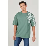 AC&Co / Altınyıldız Classics Men's Khaki Oversize Loose Fit Crew Neck 100% Cotton Printed Short Sleeve T-Shirt