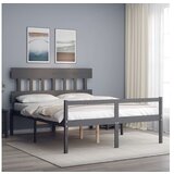 vidaXL Posteljni okvir z vzglavjem siv 5FT trden les | Shoptok.si