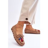Boto Suede Loafers With Bow And Fringes Dark beige Dorine | Shoptok.si