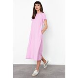 Trendyol Pink Plain Pocket Crew Neck A-Line Knitted Dress | Shoptok.si