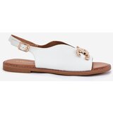 EVENTO Women's Sandals With Flat Heel And Golden Decoration White Amelira | Shoptok.si